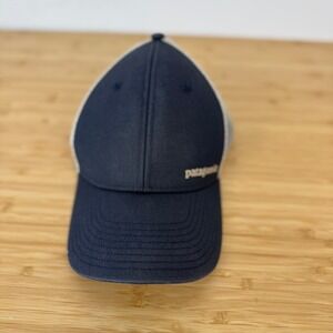 Patagonia Small Text Logo Navy Blue Mesh Trucker Hat One Size Made in China